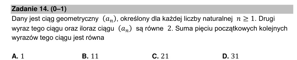 Zadanie 14: Suma pięciu wyrazów ciągu - matura matematyka 2022