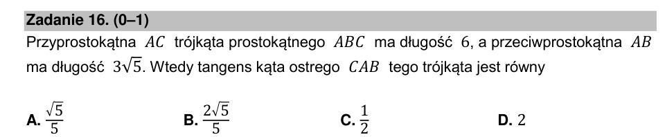 Zadanie 16: Tangens kąta ostrego - matura matematyka 2022