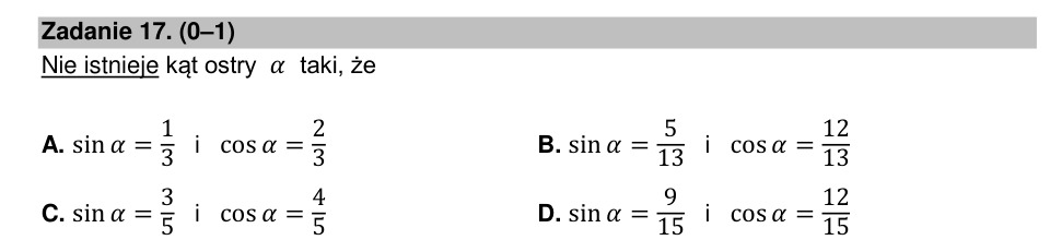 Zadanie 17: Sinus i cosinus kąta - matura matematyka 2022