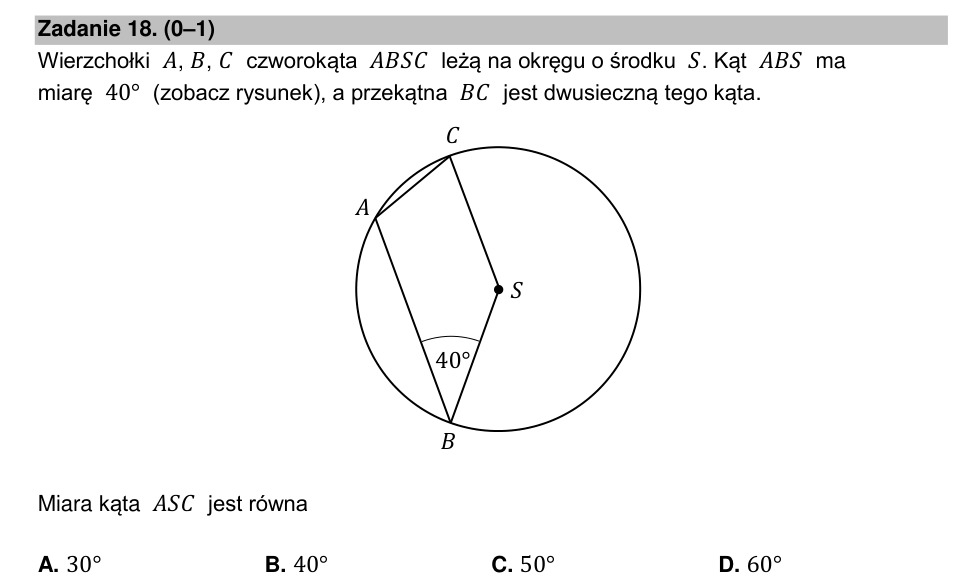 Zadanie 18: Miara kąta środkowego - matura matematyka 2022