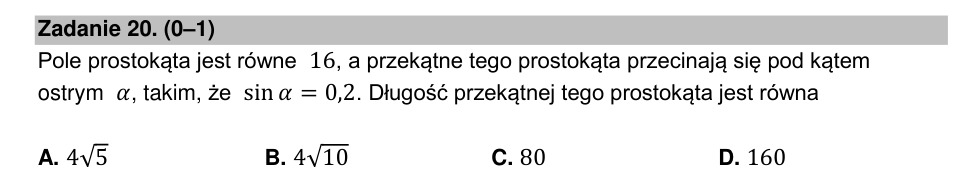 Zadanie 20: Długość przekątnej prostokąta - matura matematyka 2022