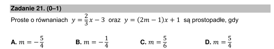 Zadanie 21: Warunek prostopadłości prostych - matura matematyka 2022