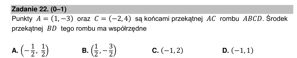 Zadanie 22: Środek przekątnej rombu - matura matematyka 2022
