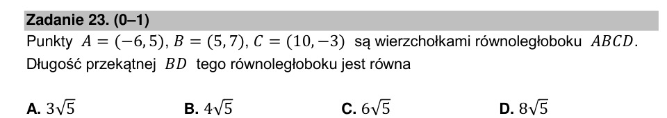 Zadanie 23: Przekątna równoległoboku - matura matematyka 2022