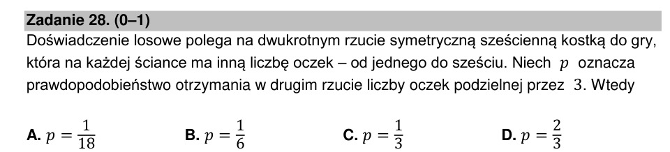 Zadanie 28: Prawdopodobieństwo drugiego rzutu - matura matematyka 2022