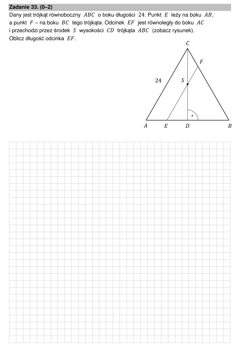 Zadanie 33: Długość odcinka równoległego - matura matematyka 2022