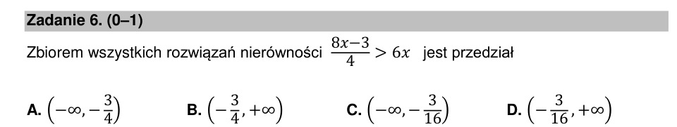 Zadanie 6: Zbiór rozwiązań nierówności - matura matematyka 2022