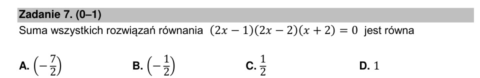 Zadanie 7: Suma rozwiązań równania - matura matematyka 2022
