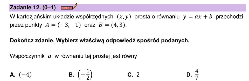 Zadanie 12: Współczynnik kierunkowy prostej - matura matematyka 2023
