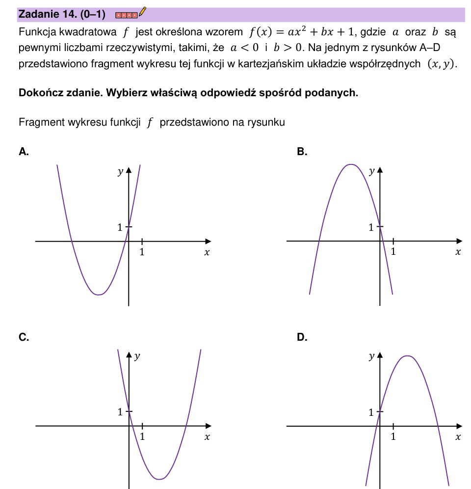Zadanie 14: Wykres funkcji kwadratowej - matura matematyka 2023
