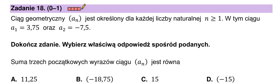 Zadanie 18: Suma ciągu geometrycznego - matura matematyka 2023