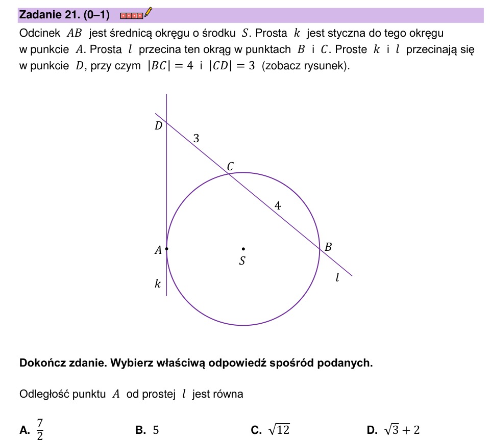 Zadanie 21: Odległość punktu od prostej - matura matematyka 2023