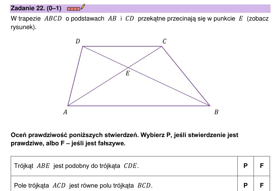 Zadanie 22: Stwierdzenia o trapezie - matura matematyka 2023