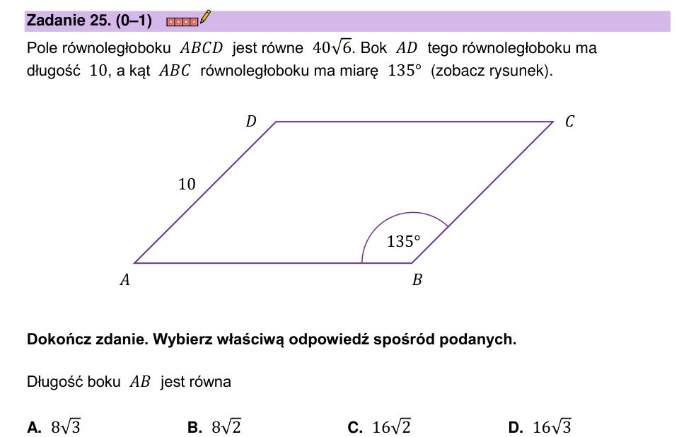 Zadanie 25: Długość boku równoległoboku - matura matematyka 2023