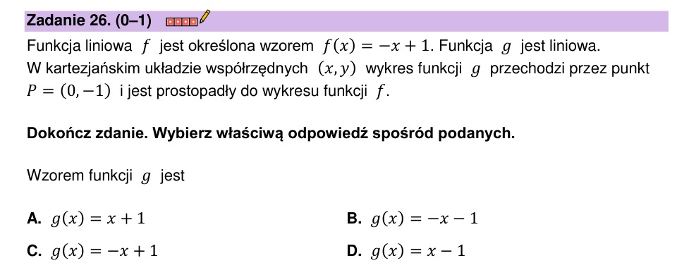 Zadanie 26: Wzór funkcji prostopadłej - matura matematyka 2023