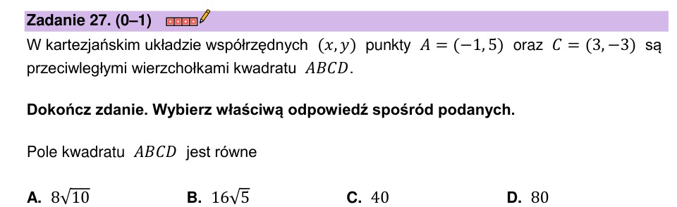 Zadanie 27: Pole kwadratu - matura matematyka 2023