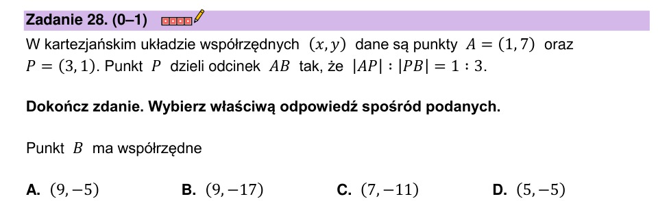 Zadanie 28: Współrzędne punktu - matura matematyka 2023