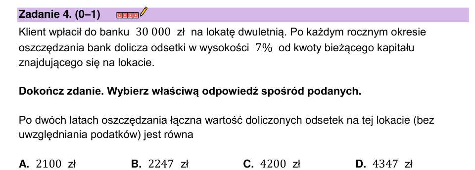 Zadanie 4: Odsetki z lokaty dwuletniej - matura matematyka 2023