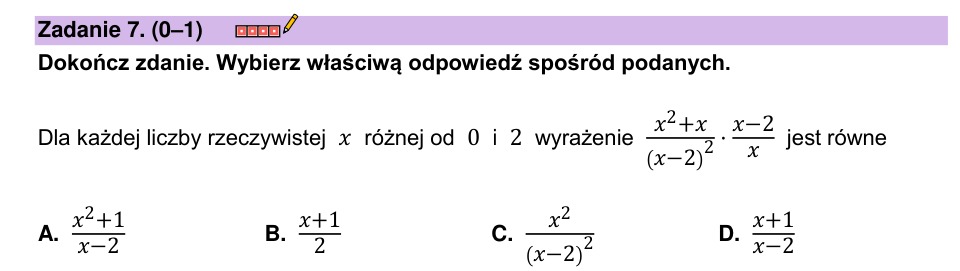 Zadanie 7: Wyrażenie wymierne - matura matematyka 2023