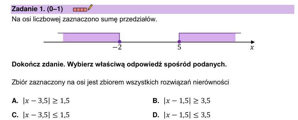Zadanie 1: Suma przedziałów na osi - matura matematyka 2023