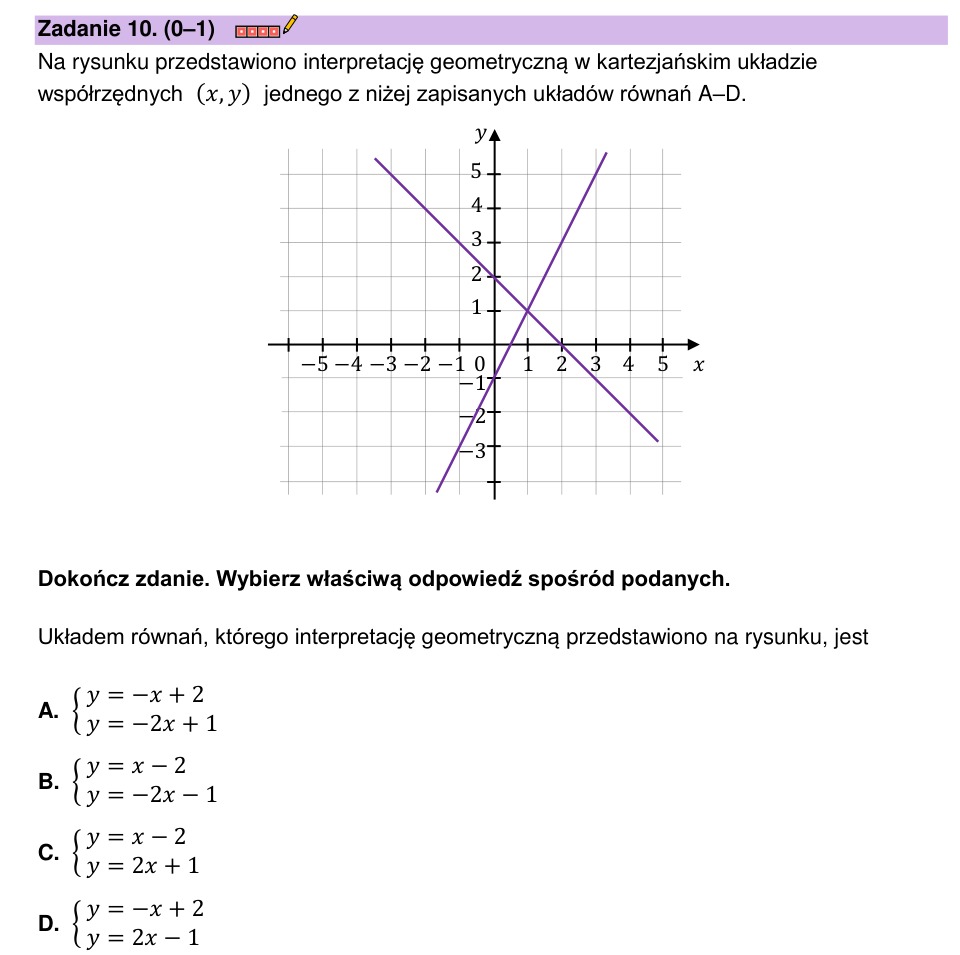 Zadanie 10: Interpretacja układu równań - matura matematyka 2023