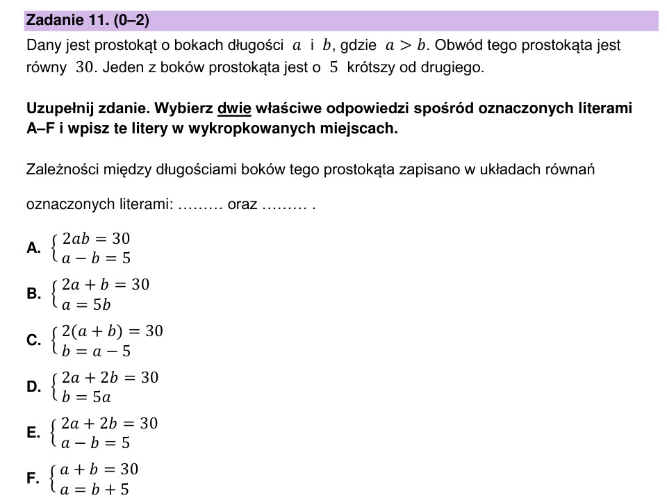 Zadanie 11: Układy równań prostokąta - matura matematyka 2023