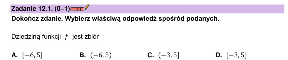 Zadanie 12.1: Dziedzina funkcji - matura matematyka 2023