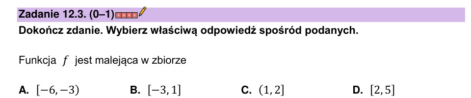 Zadanie 12.3: Funkcja malejąca - matura matematyka 2023
