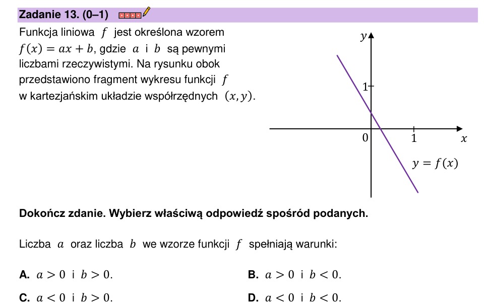 Zadanie 13: Współczynniki funkcji liniowej - matura matematyka 2023