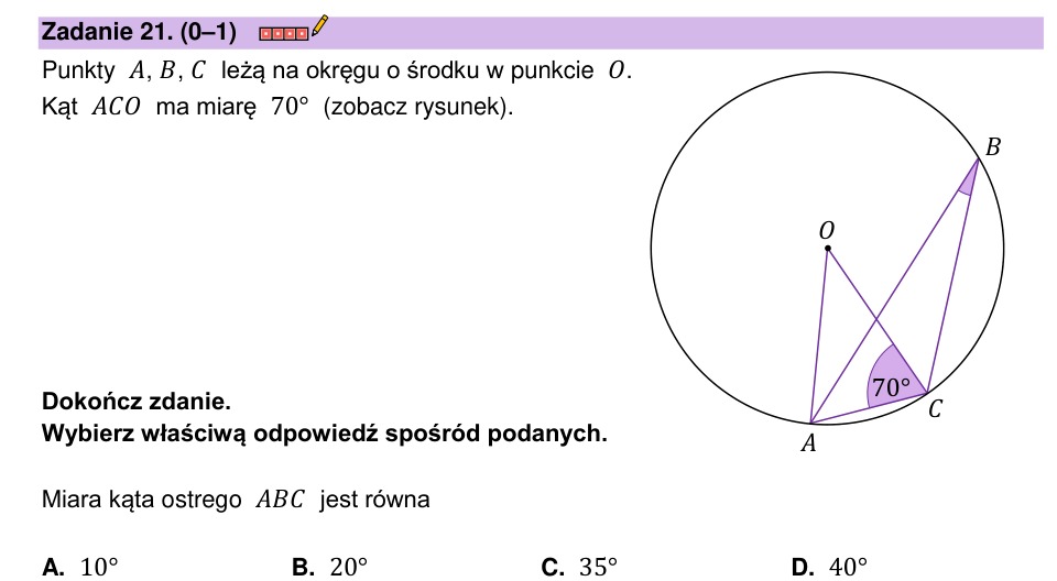 Zadanie 21: Kąt wpisany w okrąg - matura matematyka 2023