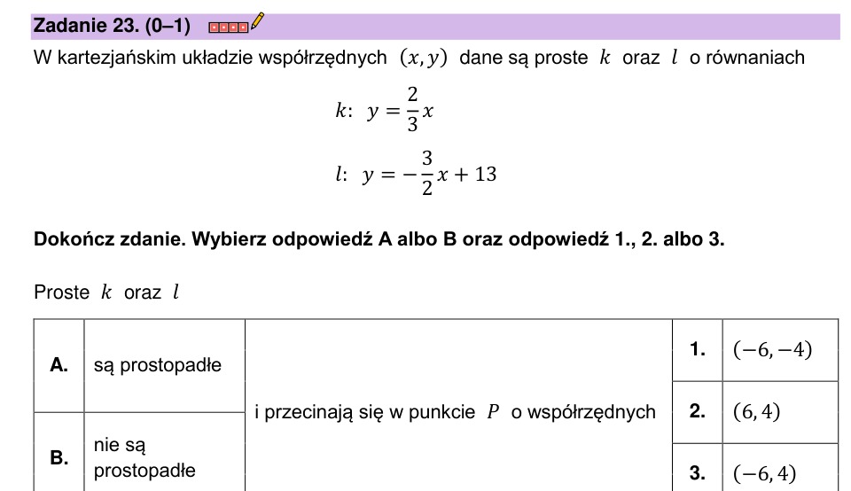 Zadanie 23: Położenie dwóch prostych - matura matematyka 2023