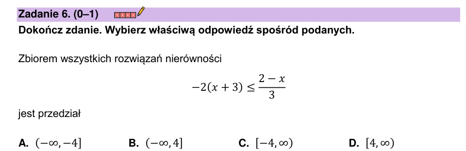Zadanie 6: Przedział rozwiązań nierówności - matura matematyka 2023