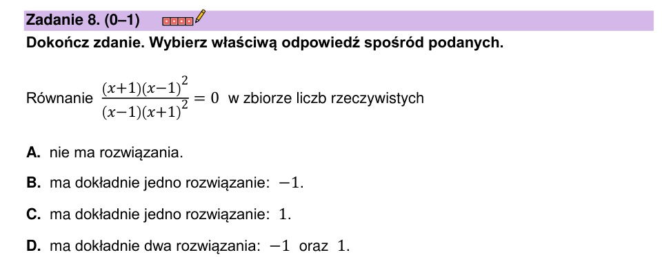 Zadanie 8: Liczba rozwiązań równania - matura matematyka 2023