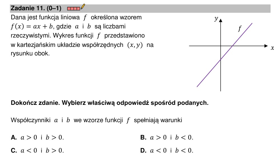 Zadanie 11: Współczynniki funkcji liniowej - matura matematyka 2023