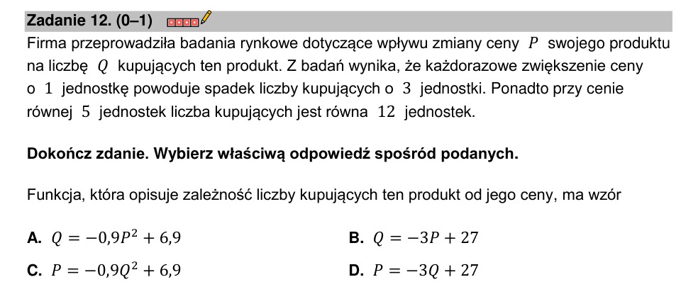 Zadanie 12: Cena i liczba kupujących - matura matematyka 2023