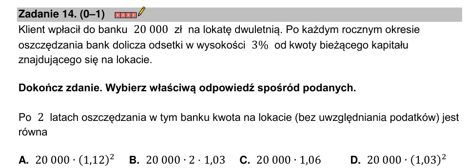 Zadanie 14: Kwota na lokacie dwuletniej - matura matematyka 2023