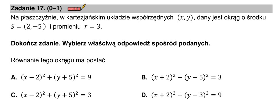 Zadanie 17: Równanie danego okręgu - matura matematyka 2023