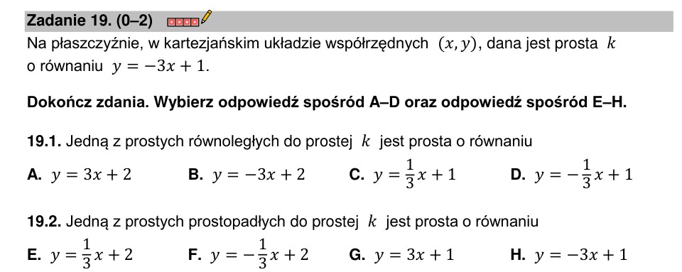 Zadanie 19: Proste równoległe i prostopadłe - matura matematyka 2023