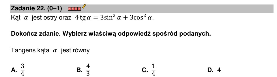 Zadanie 22: Tangens kąta ostrego - matura matematyka 2023