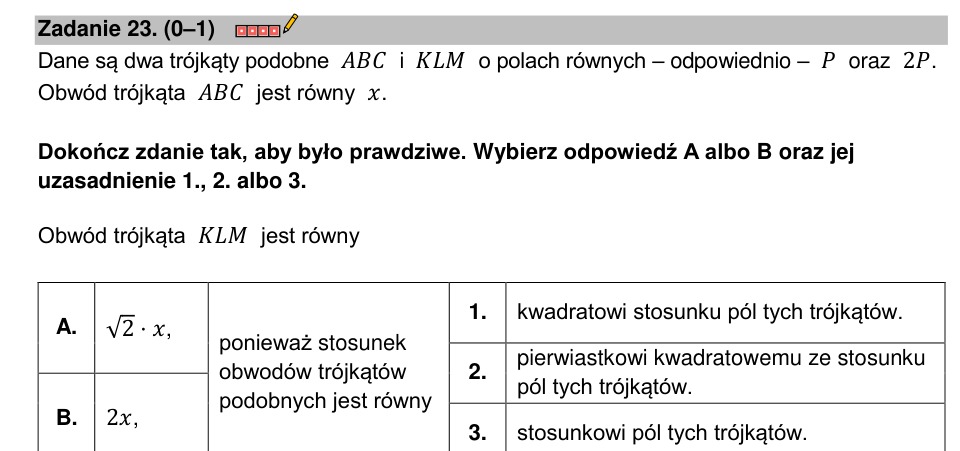 Zadanie 23: Obwód trójkąta podobnego - matura matematyka 2023