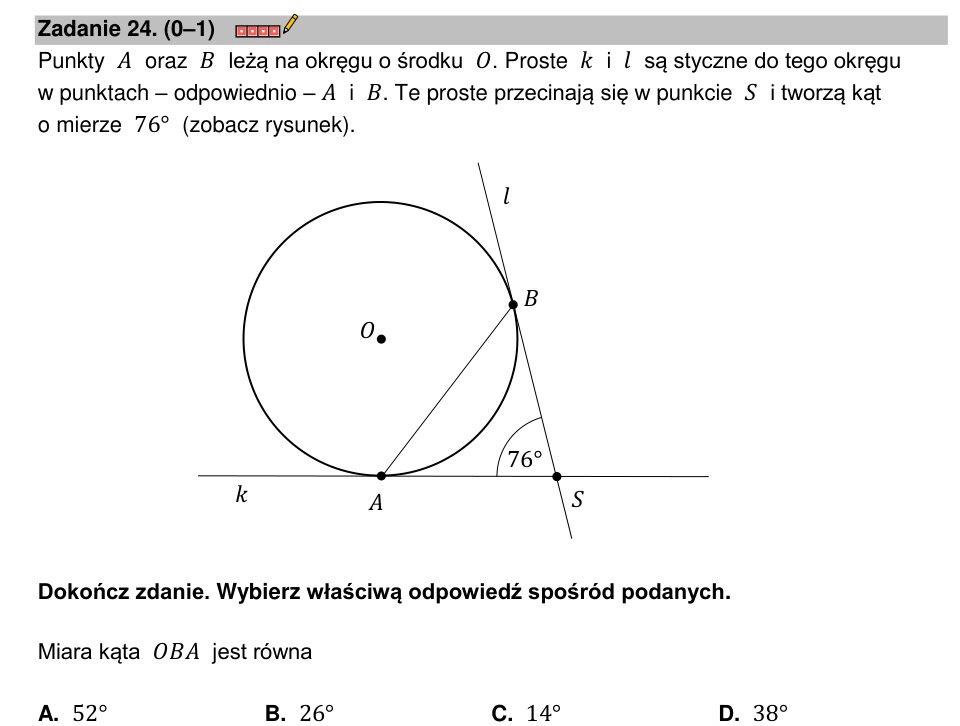 Zadanie 24: Kąt między stycznymi - matura matematyka 2023
