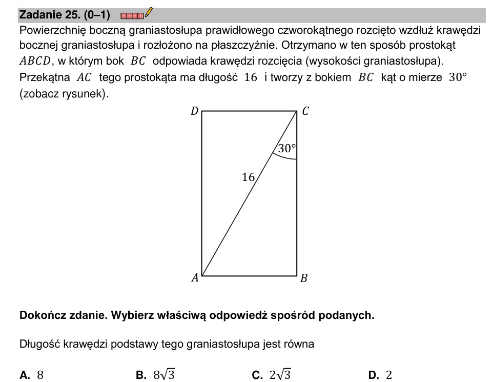 Zadanie 25: Krawędź podstawy graniastosłupa - matura matematyka 2023
