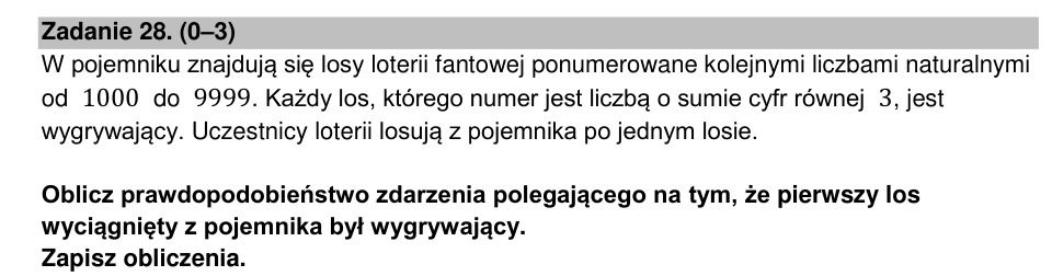 Zadanie 28: Prawdopodobieństwo wygrywającego losu - matura matematyka 2023