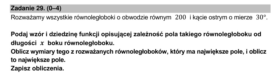 Zadanie 29: Największe pole równoległoboku - matura matematyka 2023