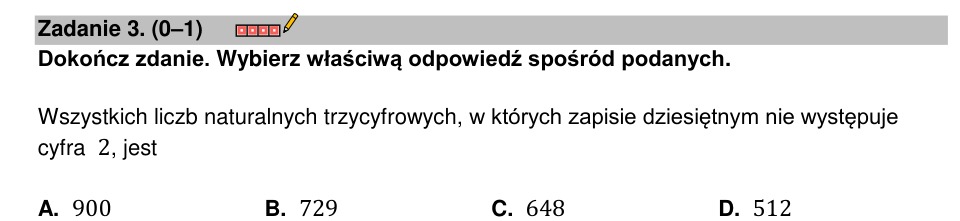 Zadanie 3: Liczby trzycyfrowe bez dwójki - matura matematyka 2023