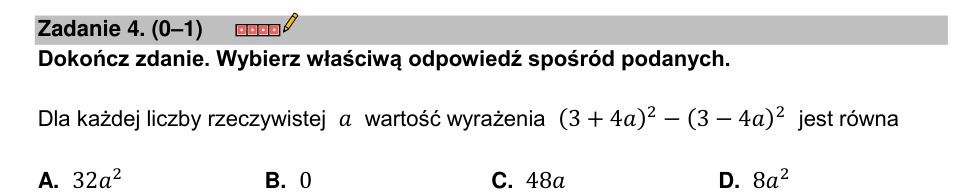 Zadanie 4: Kwadrat sumy i różnicy - matura matematyka 2023