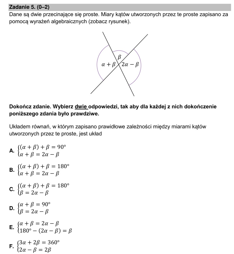Zadanie 5: Układ równań miar kątów - matura matematyka 2023
