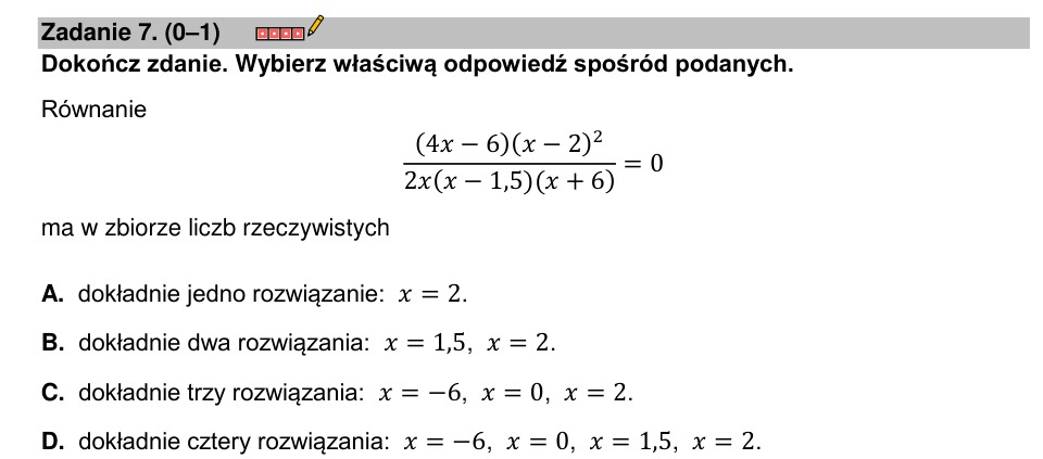 Zadanie 7: Liczba rozwiązań równania - matura matematyka 2023