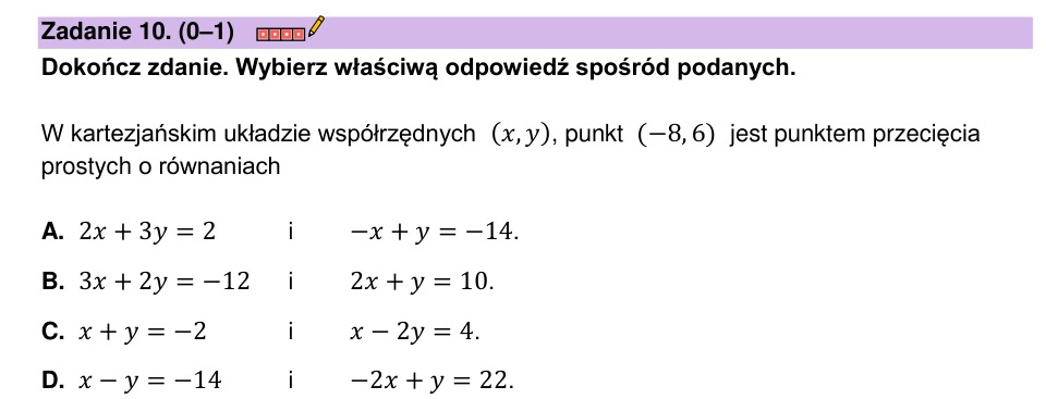 Zadanie 10: Przecięcie dwóch prostych - matura matematyka 2023