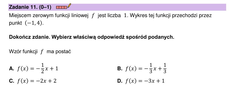 Zadanie 11: Wzór funkcji liniowej - matura matematyka 2023